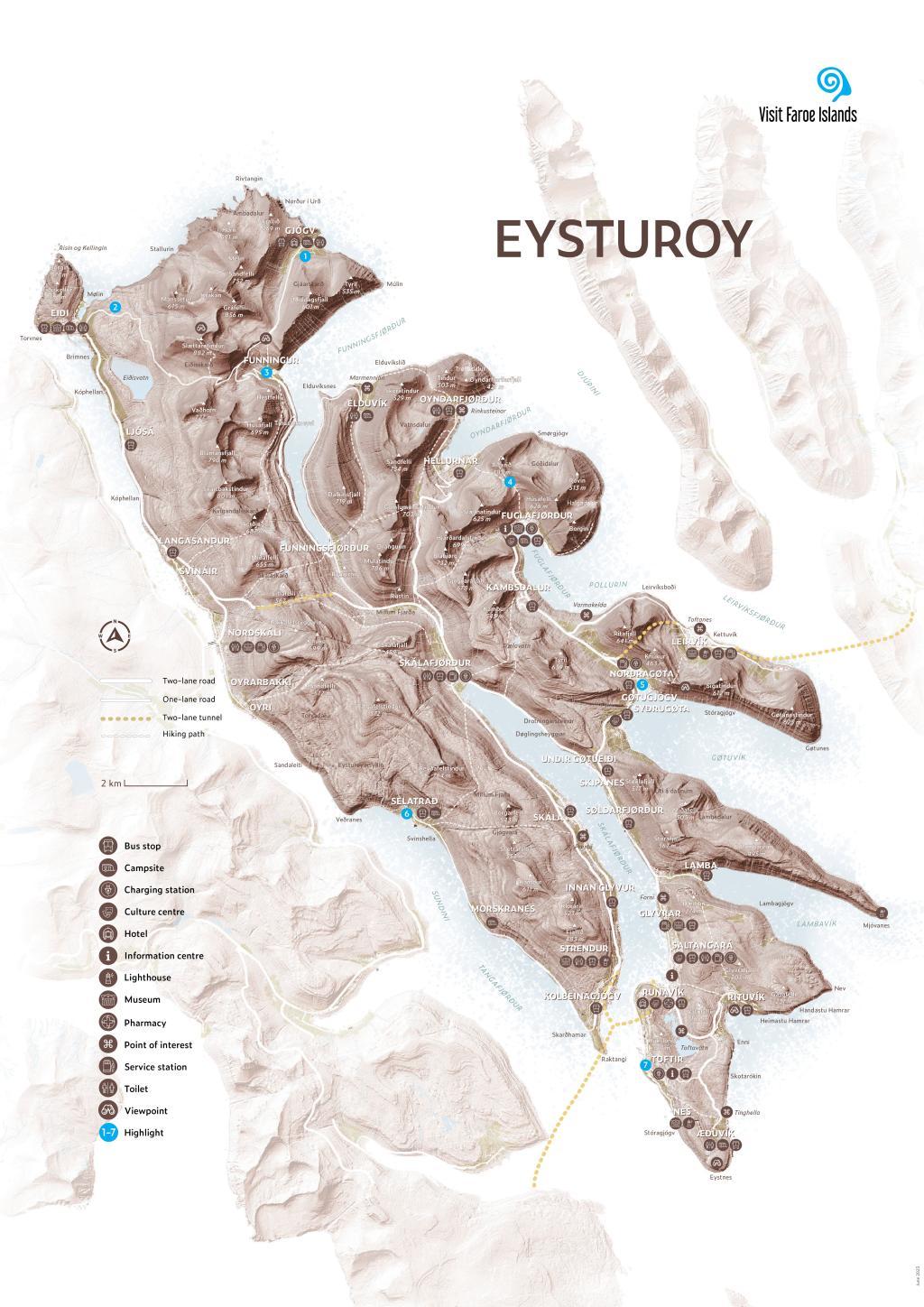 Map of the regional island of Eysturoy, the Faroe Islands