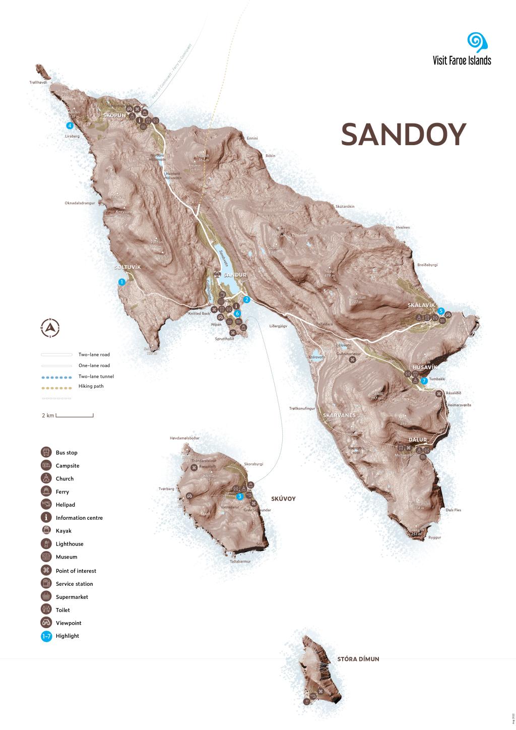 Detailed regional map of Sandoy, the Faroe Islands