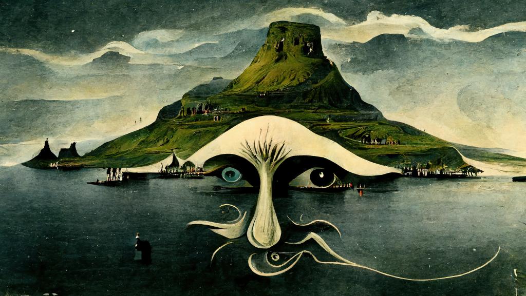Imagine Faroe Islands inspired by Salvador Dalí using  AI Technology, Midjourney. 
